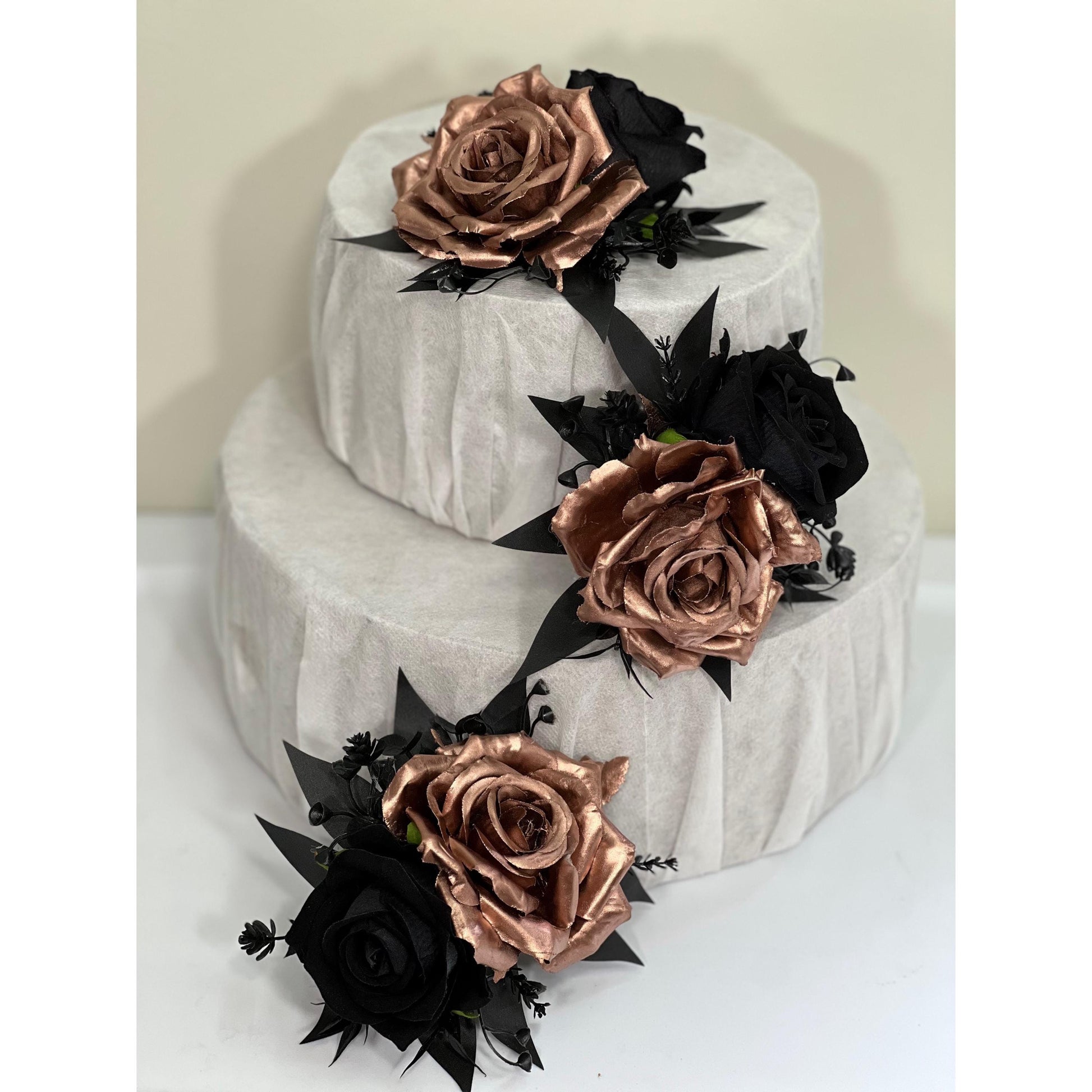 Rose Gold Cake Decor Black Flower Artificial Wedding Gothic Cake Topper Flowers Black Rose Gold Cake Decoration Black Cake Arrangement