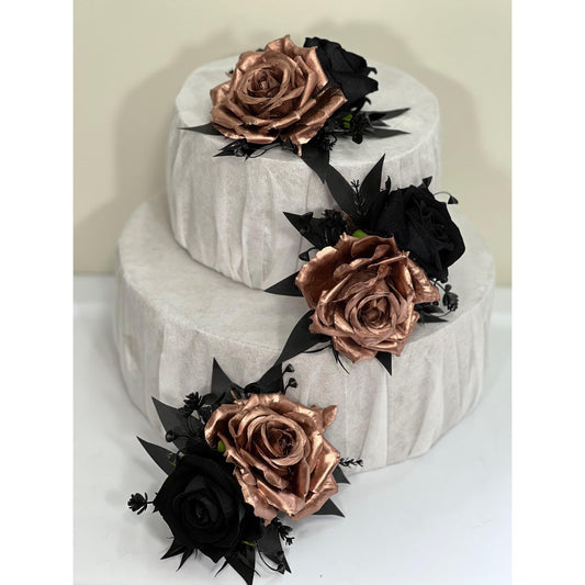Rose Gold Cake Decor Black Flower Artificial Wedding Gothic Cake Topper Flowers Black Rose Gold Cake Decoration Black Cake Arrangement