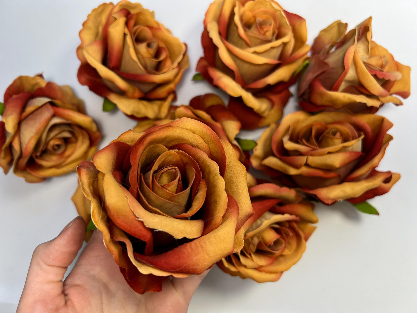 Orange Flower Head Artiricial Rose Rust Flower Heads Autumn Orange Rose Faux Wedding Terracotta Flowers Heads Burnt Orange Silk Roses