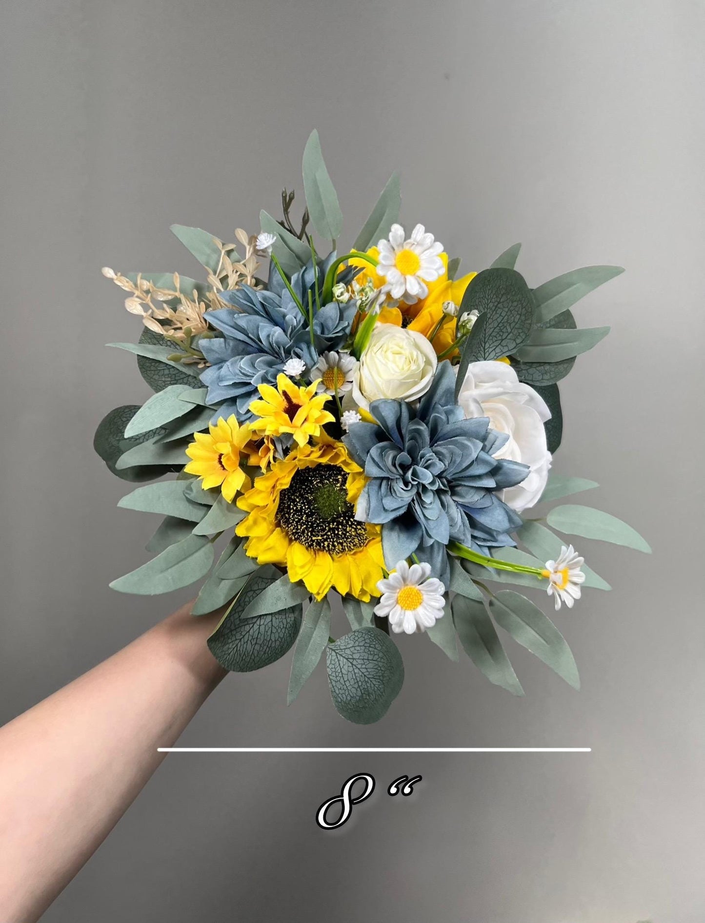 Sunflower Dusty Blue Bouquet Wedding Sunflower Bridal Bouquet Dusty Blue Yellow Sunflowers Bridesmaids Bouquet Dusty Blue Sunflower White