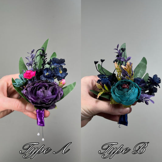 Jewel Tone Corsage Wedding Teal Navy Blue Wrist Cosage Plum Magenta Corsage Bridesmaids Purple Dark Teal Fuchsia Corsage Prom Dark Blue