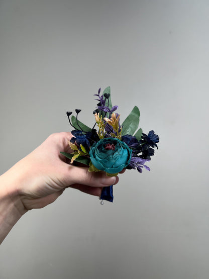 Teal Boutonniere Wedding Jewel Tome Boutonniere Groom Dark Teal Purple Navy Blue Boutonniere Groomsmen Teal Blue Boutonnière Artiticial
