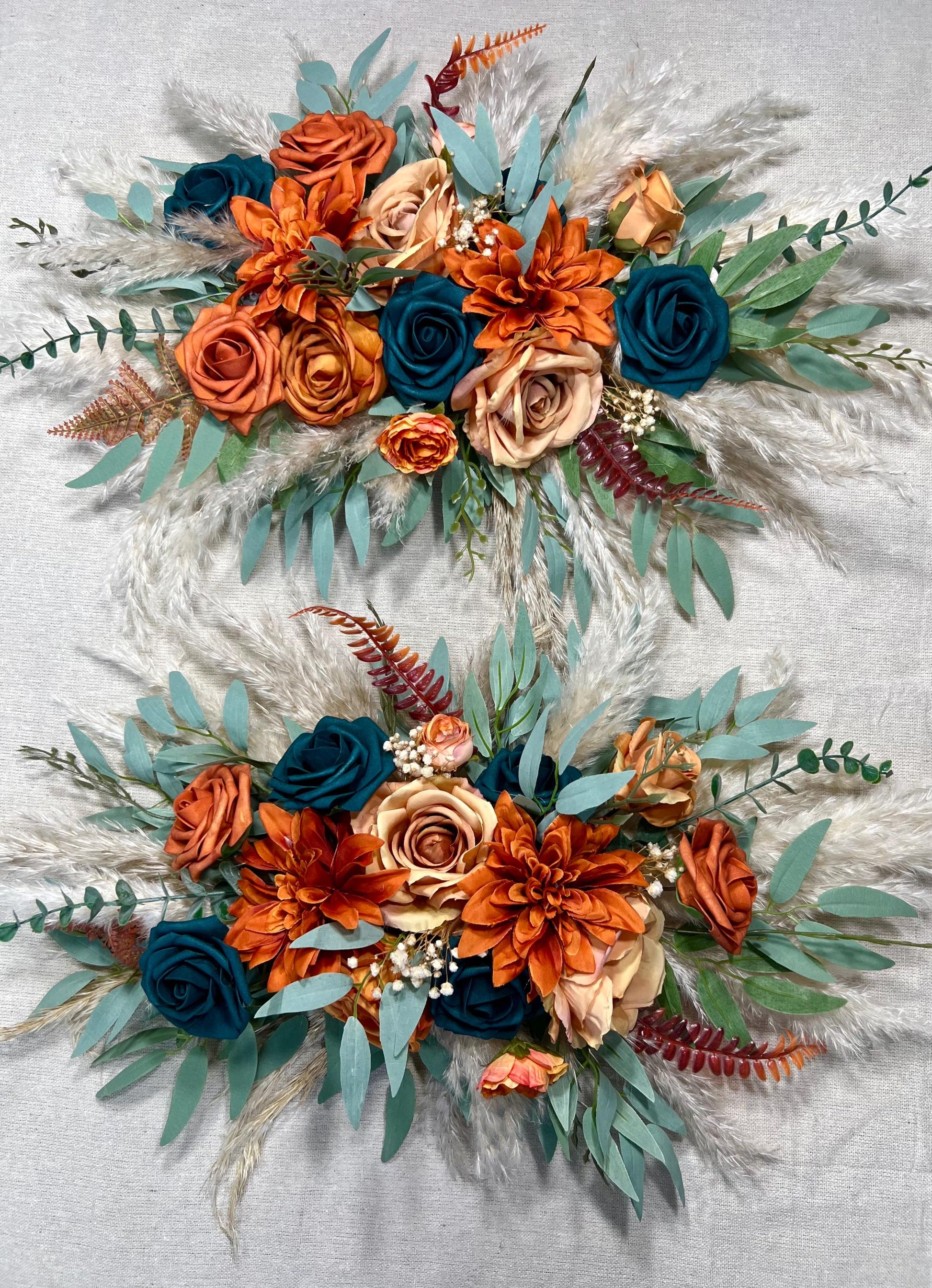 Rust Teal Arch Arrangement Boho Terracotta Dark Teal Wedding Arbor Arrangement Pampas Grass Burnt Orange Teal Blue Arch Arrangement Teal