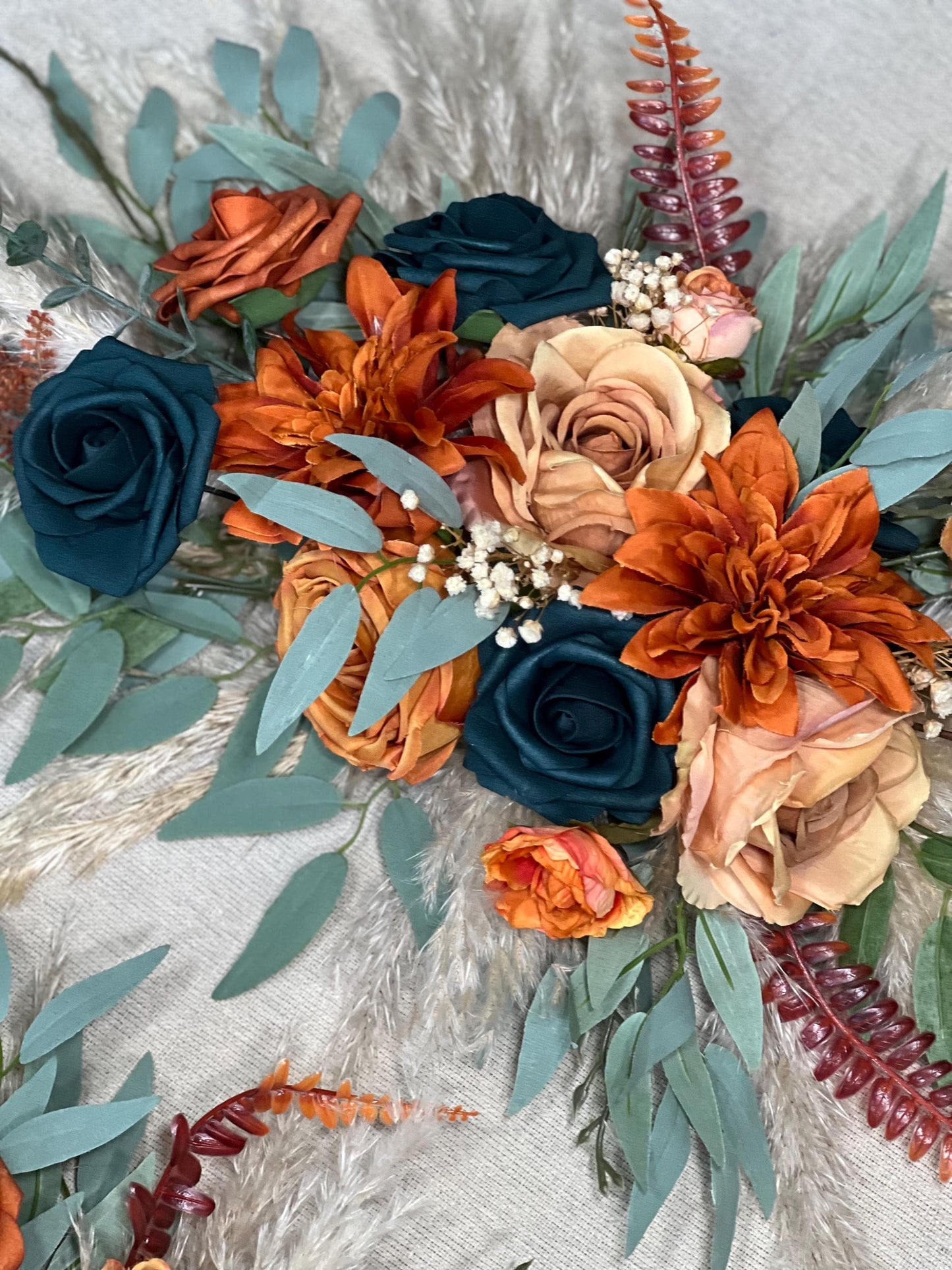 Rust Teal Arch Arrangement Boho Terracotta Dark Teal Wedding Arbor Arrangement Pampas Grass Burnt Orange Teal Blue Arch Arrangement Teal