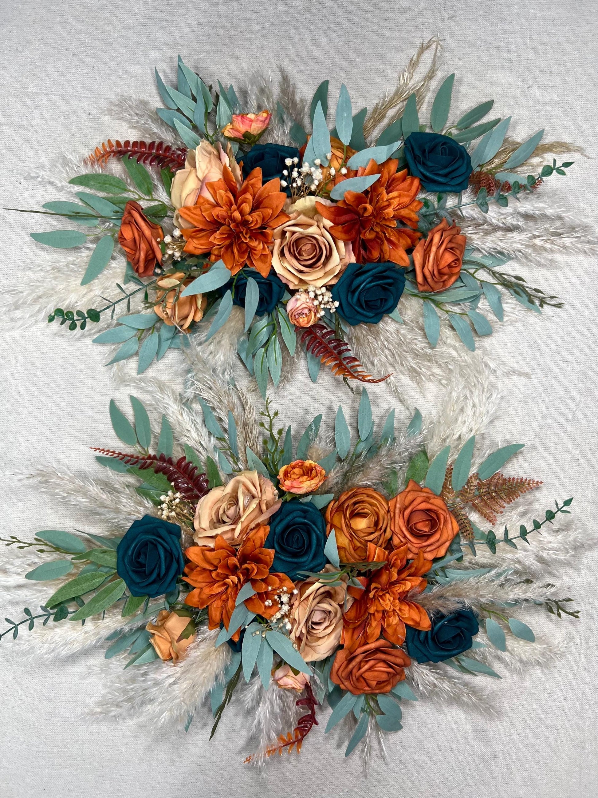Rust Teal Arch Arrangement Boho Terracotta Dark Teal Wedding Arbor Arrangement Pampas Grass Burnt Orange Teal Blue Arch Arrangement Teal