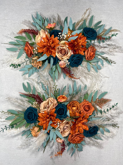 Rust Teal Arch Arrangement Boho Terracotta Dark Teal Wedding Arbor Arrangement Pampas Grass Burnt Orange Teal Blue Arch Arrangement Teal