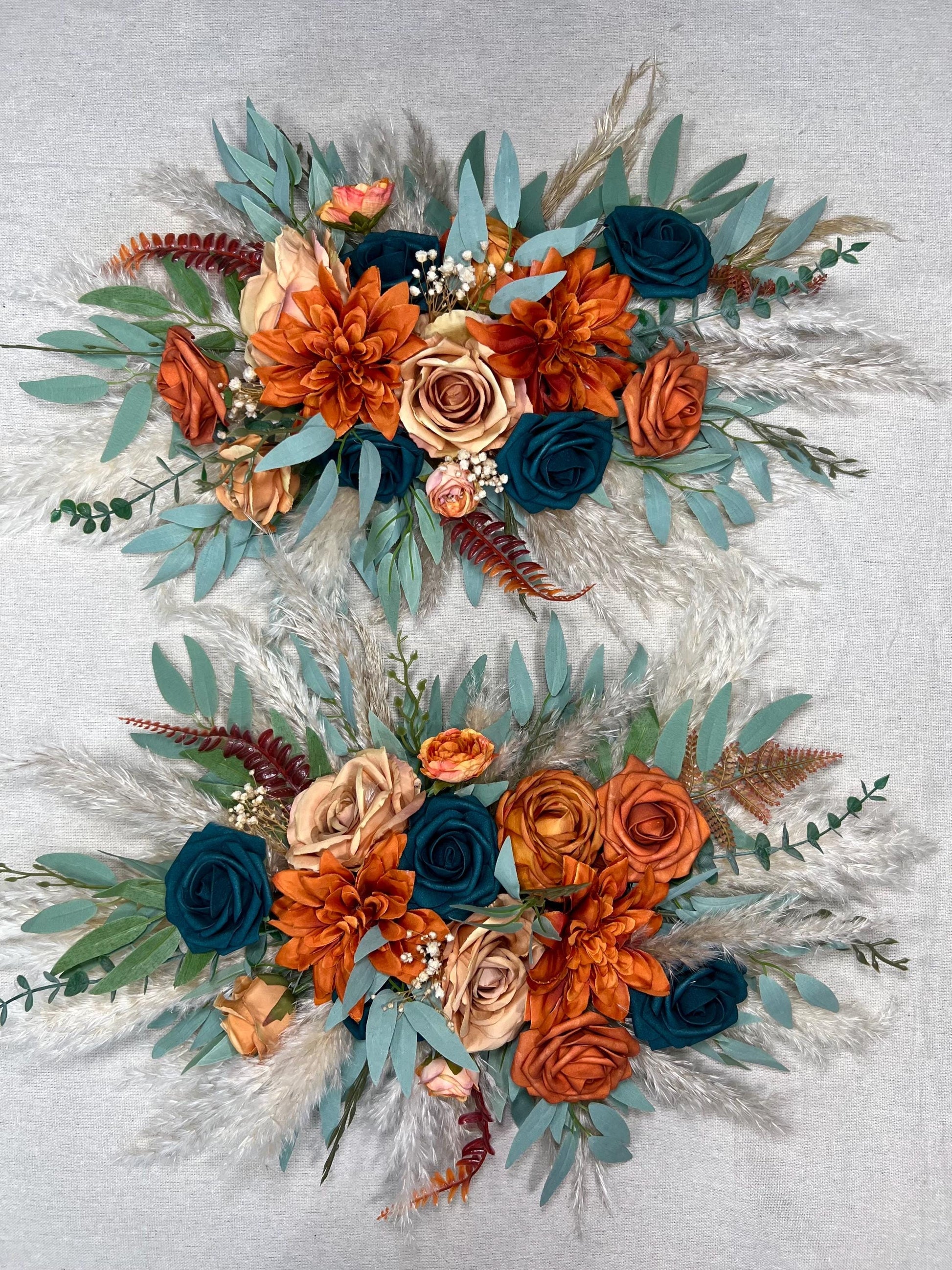 Rust Teal Arch Arrangement Boho Terracotta Dark Teal Wedding Arbor Arrangement Pampas Grass Burnt Orange Teal Blue Arch Arrangement Teal