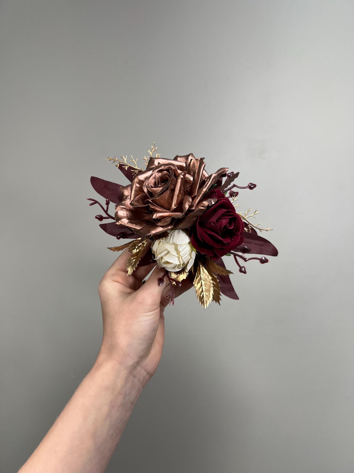 Rose Gold Cake Decor Burgundy Flower Artificial Wedding Rose Gold Cake Topper Flowers Maroon Ivory Decor Cake Flower Arrangement Wine Red