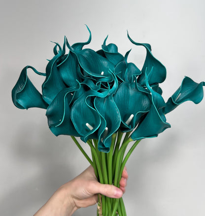 Dark Teal Calla Lily Artiticial Peacock Blue Green Flowers with Stems Calla Lilies Teal Real Touch Wedding Teal Calla Lily Craft Supplies