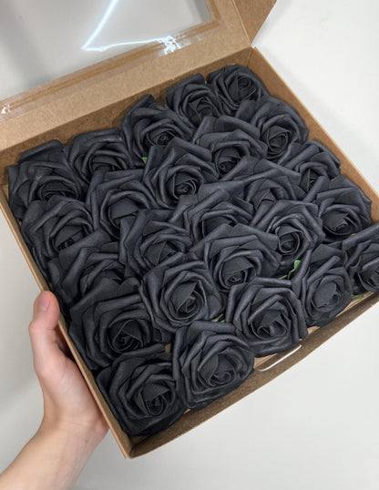 Black Flower Head Wedding Decor Black Small Artiticial Flower Rose Wedding DIY Craft Supplies Wedding Black Flower Head Black Foam