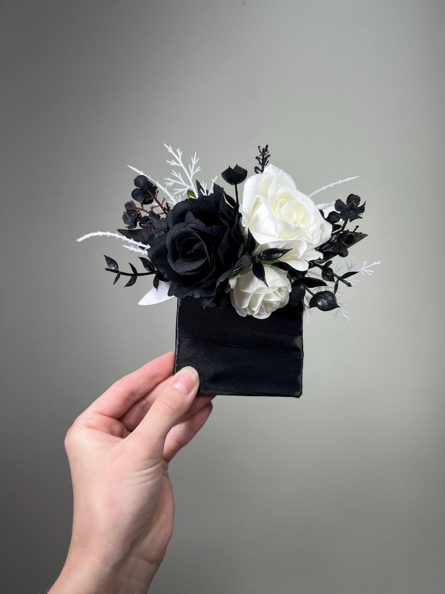 Black White Pocket Boutonniere Wedding White and Black Square Boutonnière Groom Black Ivory Groomsmen Pocket Boutonniere Prom Artificial