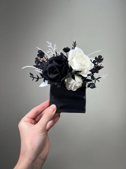 Black White Pocket Boutonniere Wedding White and Black Square Boutonnière Groom Black Ivory Groomsmen Pocket Boutonniere Prom Artificial