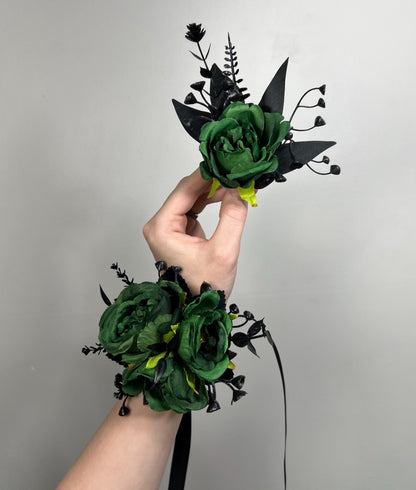 Green Boutonniere Wedding Groom Black Boutonnières Hinter Green Groomsmen Gothic Artificial Flowers Boutonnière Green Halloween Boutonniere