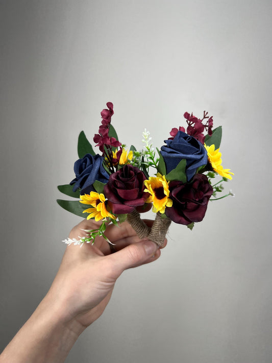 Sunflowers Corsage Wedding Burgundy Navy Blue Sunflower Corsage Wrist Bridesmaids Sunflowers Corsage Maroon Navy Blue Dark Corsage Fall