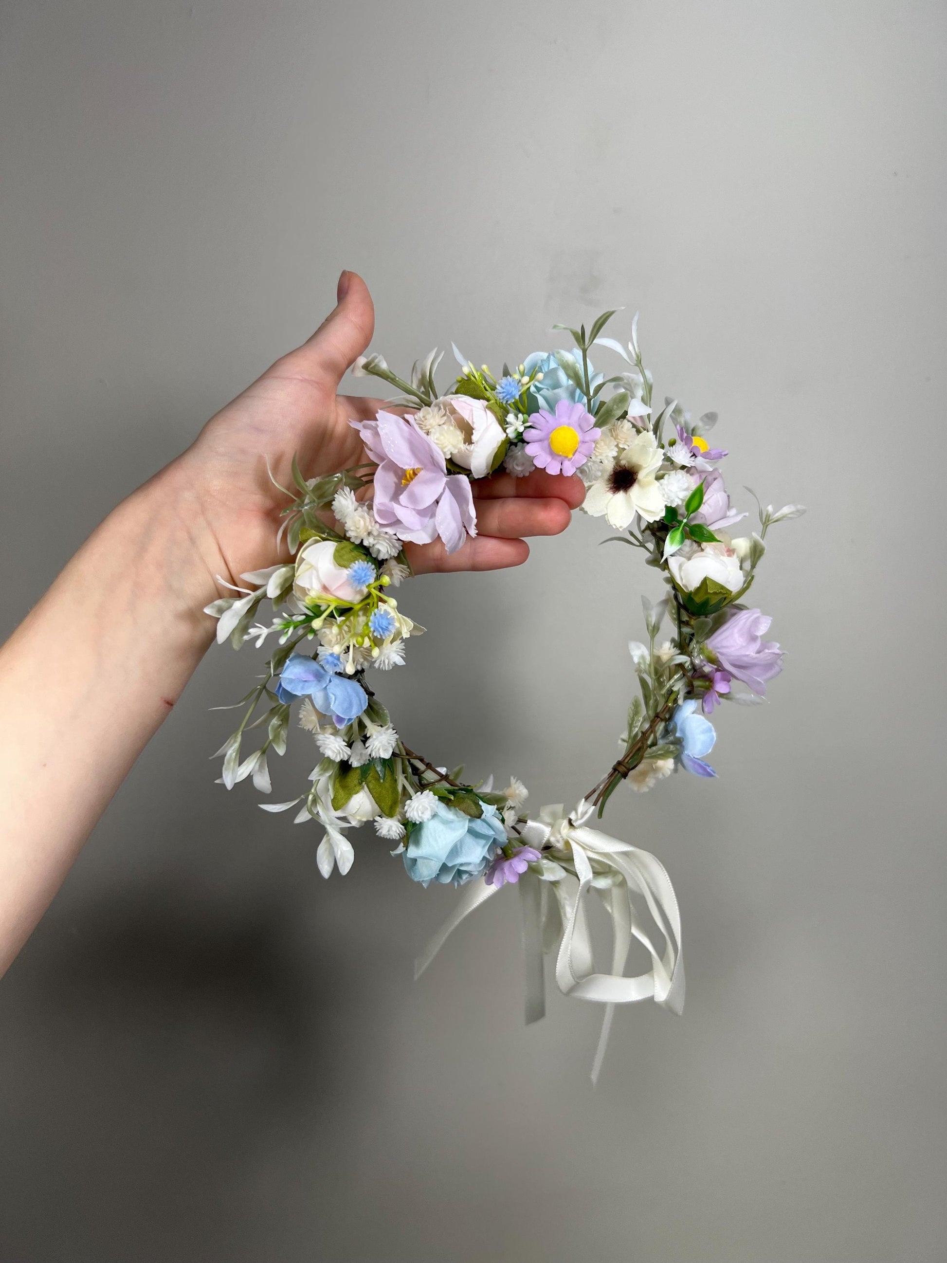 Wedding Flower Crown Blue Lavender White Flower Artificial Crown Wild Flowers Lilac Bridal Headbank Blue Wreath Crown Hair Summer