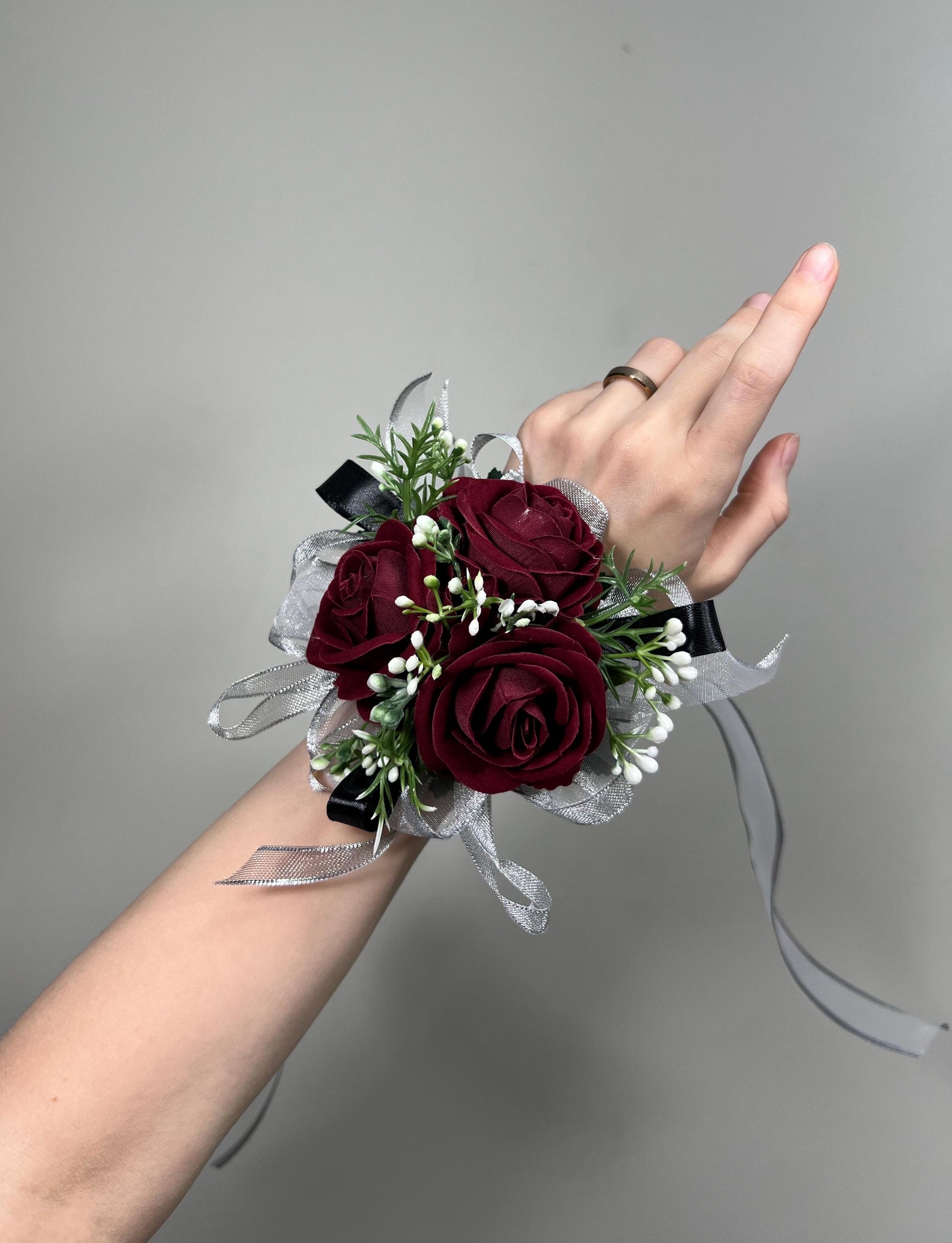 Burgundy Corsage Wedding Wrist Corsage Maroon Mom Corsage Wine Red Baby Breath Bridesmaids Corsage Prom Burgundy Artificial Flower
