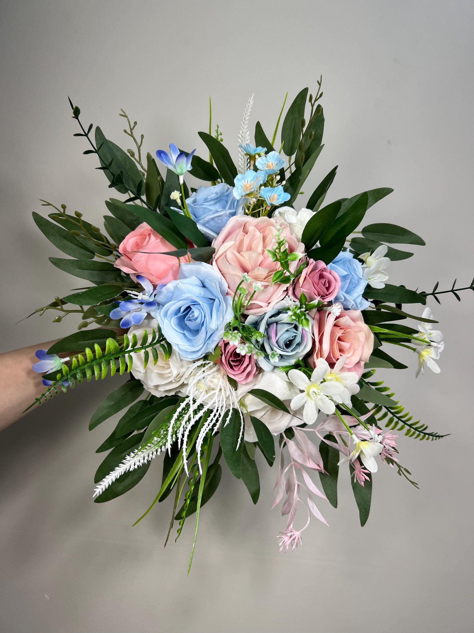 Blue Pink Bouquet Wedding Bridal Bouquet Sky Blue White Bouquet Bridesmaids Blush Blue Bouquet Wild Flowers Pink Blue Artificial Flower