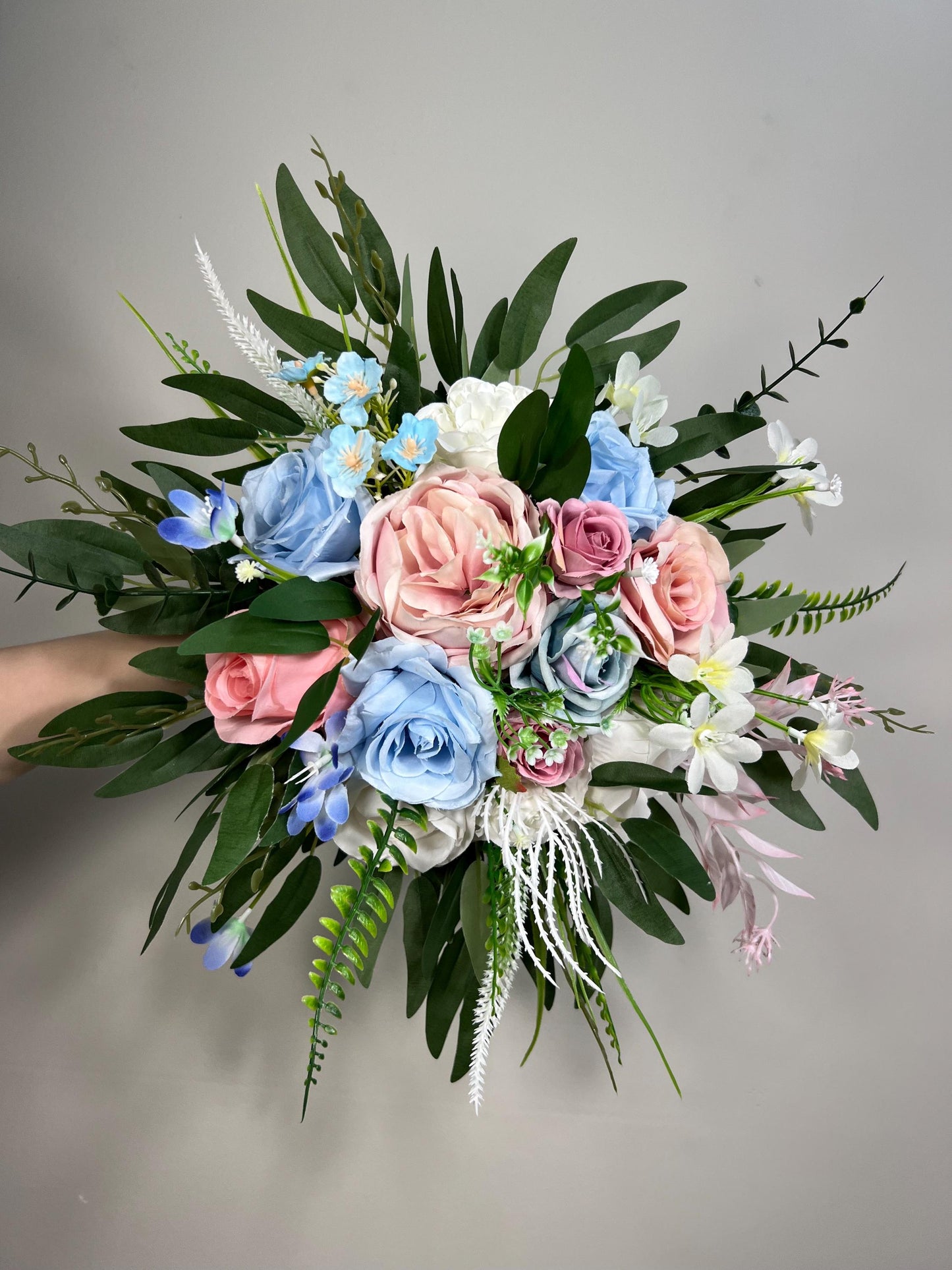 Blue Pink Bouquet Wedding Bridal Bouquet Sky Blue White Bouquet Bridesmaids Blush Blue Bouquet Wild Flowers Pink Blue Artificial Flower