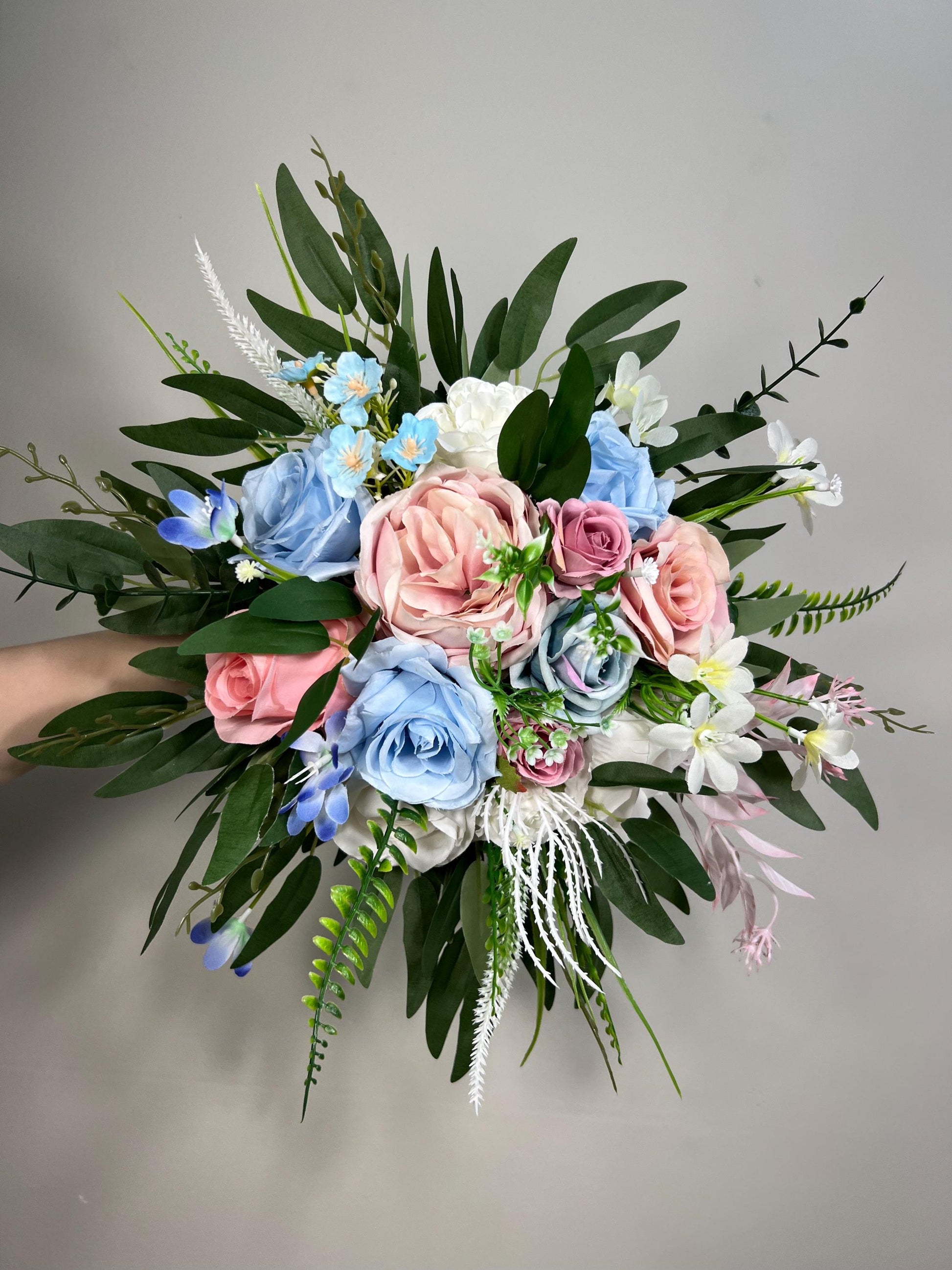 Blue Pink Bouquet Wedding Bridal Bouquet Sky Blue White Bouquet Bridesmaids Blush Blue Bouquet Wild Flowers Pink Blue Artificial Flower