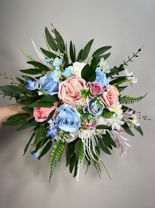 Blue Pink Bouquet Wedding Bridal Bouquet Sky Blue White Bouquet Bridesmaids Blush Blue Bouquet Wild Flowers Pink Blue Artificial Flower