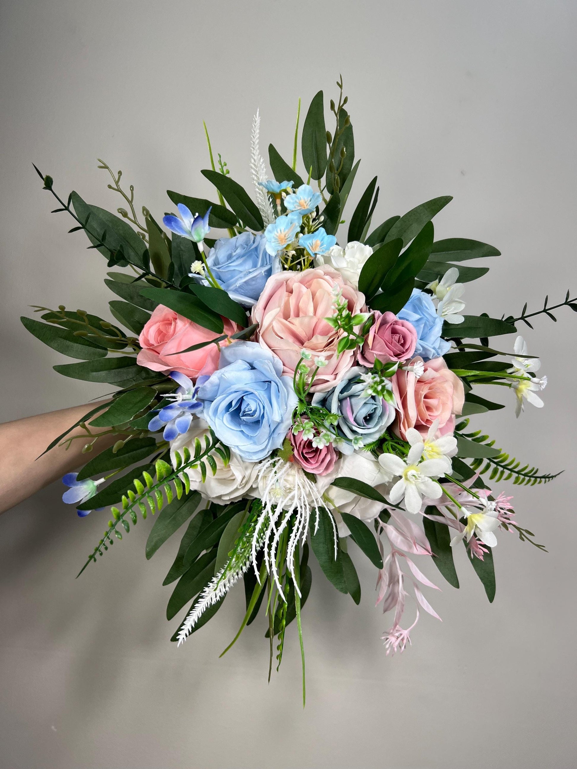 Blue Pink Bouquet Wedding Bridal Bouquet Sky Blue White Bouquet Bridesmaids Blush Blue Bouquet Wild Flowers Pink Blue Artificial Flower