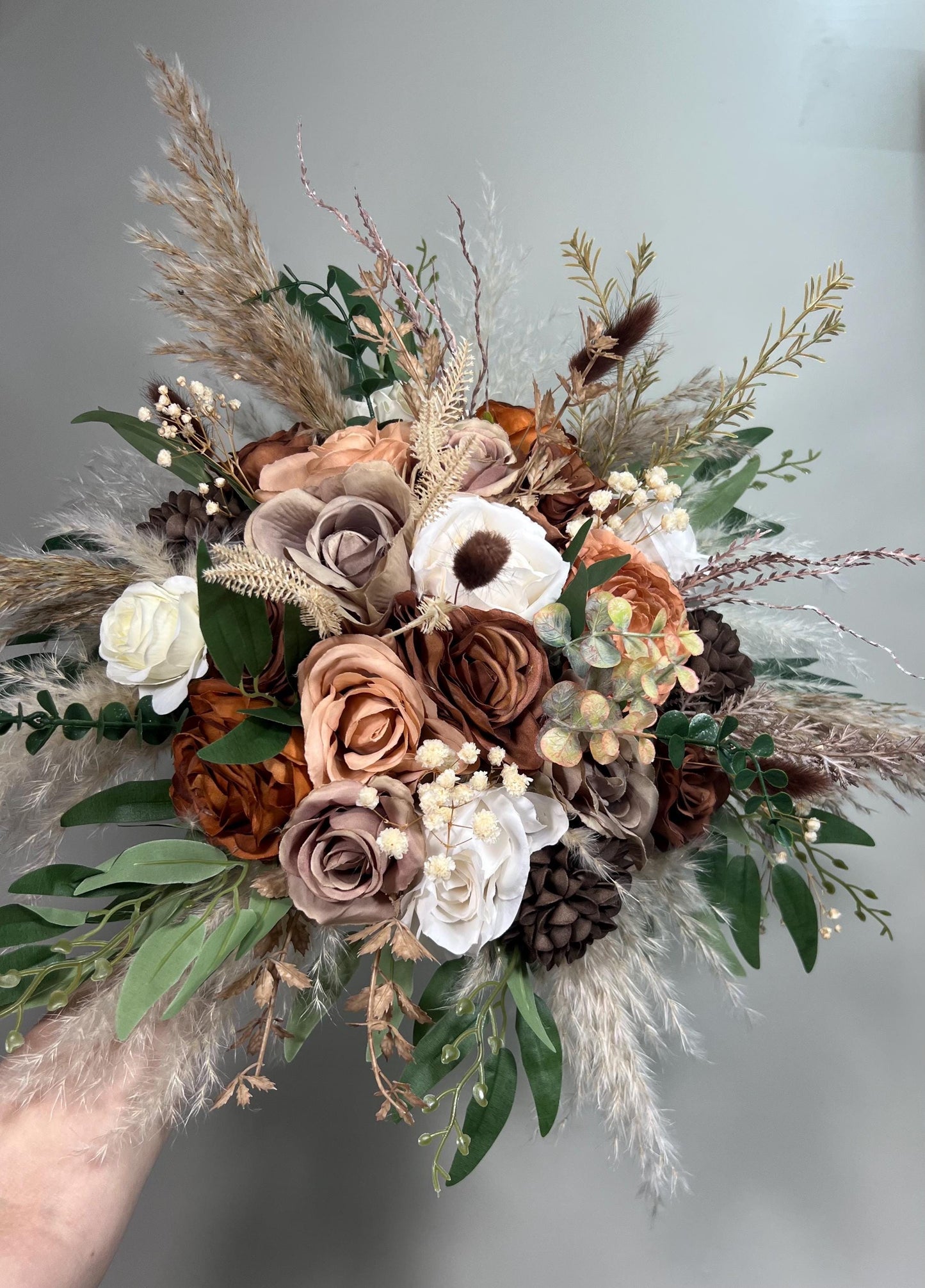 Brown Bouquet Wedding Bridal Tan White Bouquet Boho Taupe Bridesmaids Bouquet Pampas Grass White Terracotta Baby Breath Cinnamon Eucalyptus