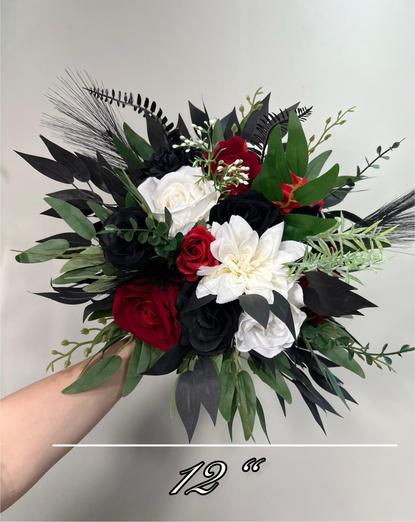 Black White Red Bouquet Wedding Bridal Black Red Bouquet Bridesmaids Gothic Black White Dark Red Bouquet Artificial Flower