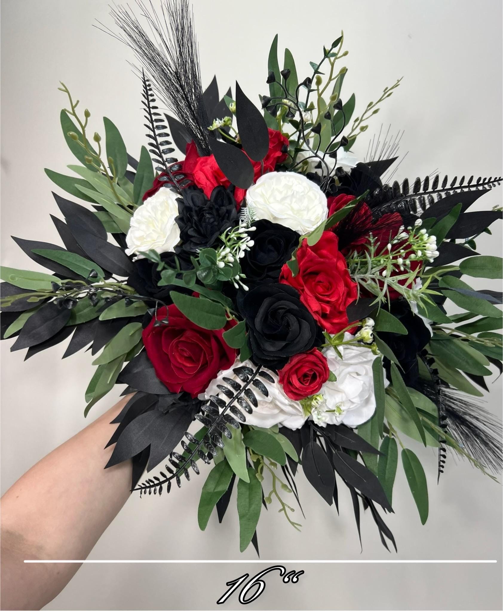 Black Red Bouquet White Wedding Bridal Gothic Bridesmaids Bouquet Dark Red Black Ivory Eucalyptus Baby Breath Artificial Flowers