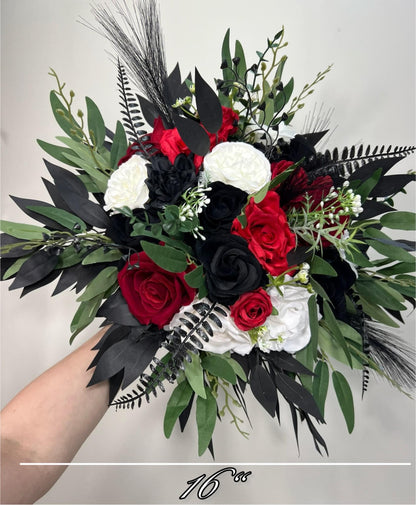 Black Red Bouquet White Wedding Bridal Gothic Bridesmaids Bouquet Dark Red Black Ivory Eucalyptus Baby Breath Artificial Flowers