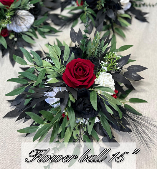 Red Black White Centerpiece Wedding Black Dark Red Table Flower Ball Decor Black White Table Centerpiece Barrel Artificial Flower