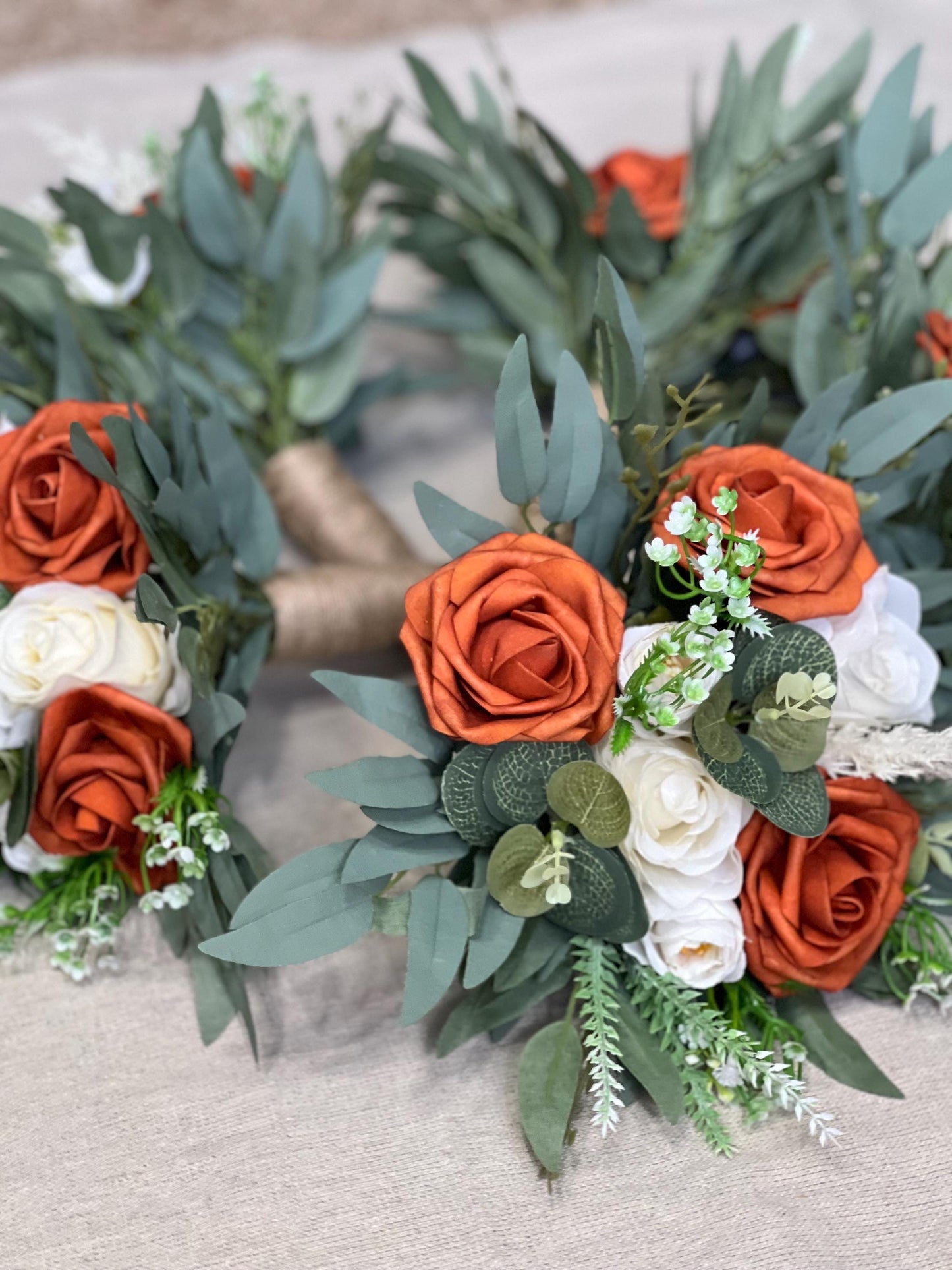 Burnt Orange Ivory Bouquet Wedding Bridesmaids Bouquet Terracotta Bouquet Rust Burnt Orange Bouquet Sage Boho Artificial Flower