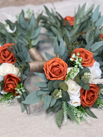 Burnt Orange Ivory Bouquet Wedding Bridesmaids Bouquet Terracotta Bouquet Rust Burnt Orange Bouquet Sage Boho Artificial Flower