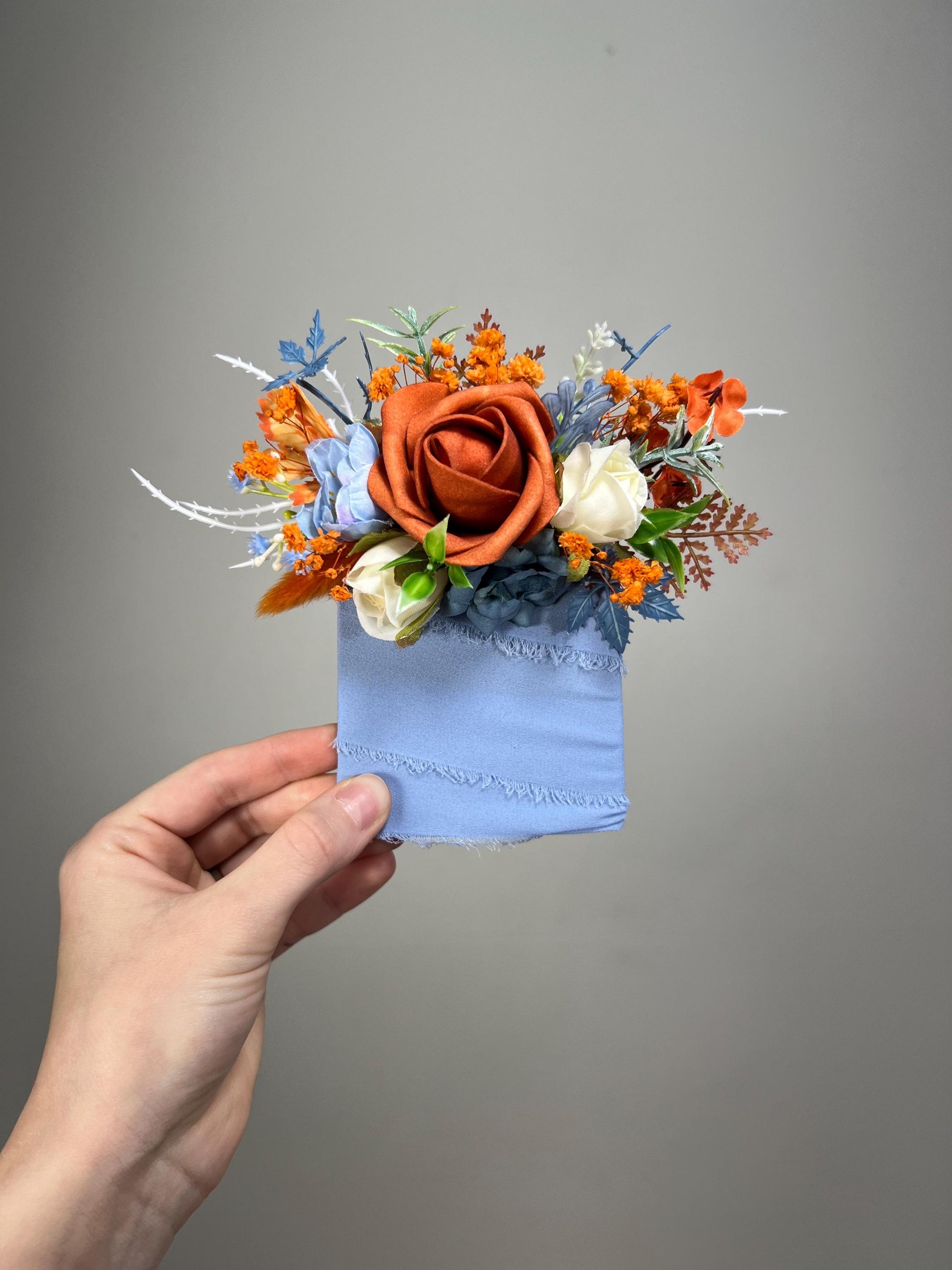 Terracotta Blue Pocket Boutonniere Wedding Dusty Blue Burnt Orange Groom Boutonnière Square White Groomsmen Dusty Blue Rust Boutonniere
