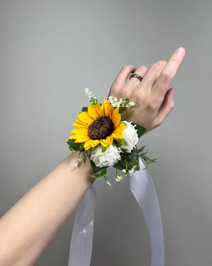 Sunflower Corsage Wedding Wrist Sunflowers Corsage Mom Yellow Sunflowers White Corsage Bridesmaids Corsage Fall Artificial Flowers