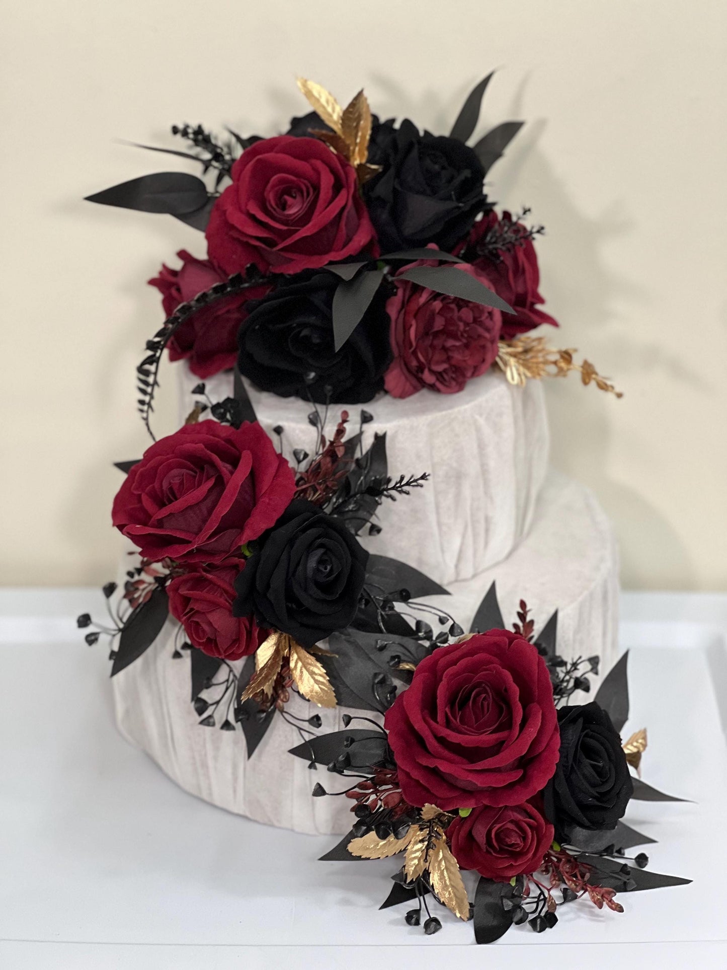 Black Burgundy Cake Decor Flower Wedding Gothic Cake Topper Flowers Black Burgundy Gold Cake Decoration Wine Red Black Cake Arrangement