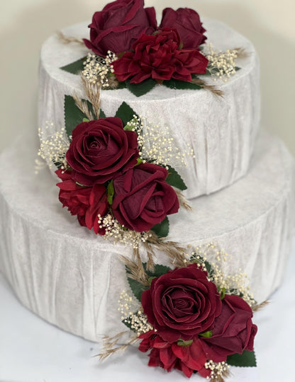 Wedding Cake Decoration Burgundy Topper Decor White Cake Arrangements Wedding Burgundy Cake Decor Wedding Artificial Flowers Topper Cake