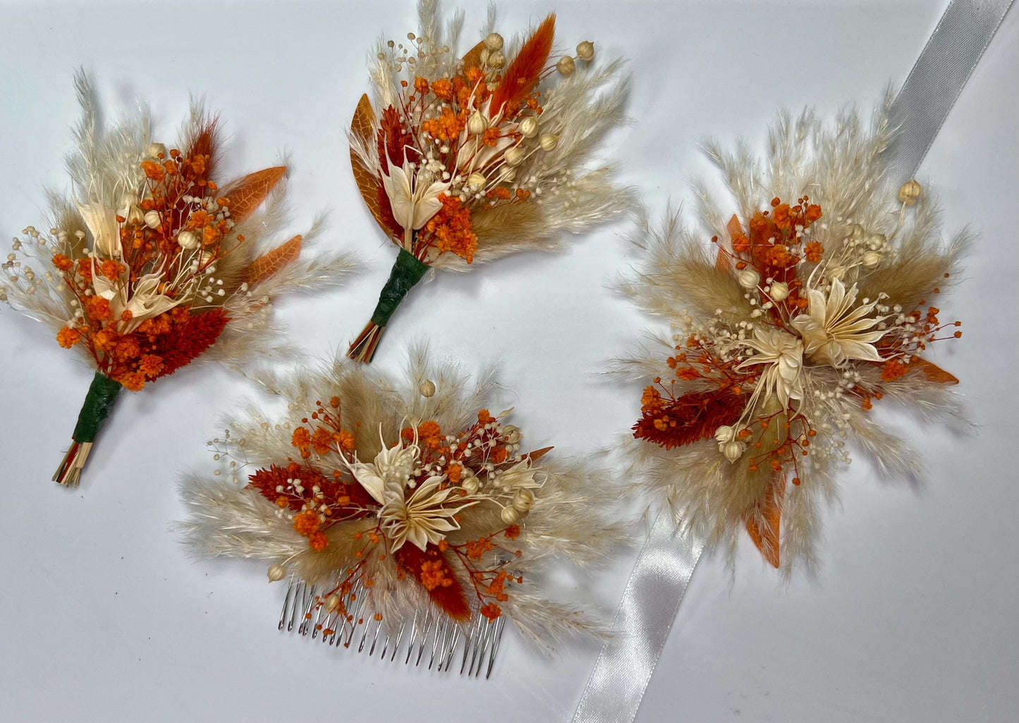 Terracotta Corsage Wedding Burnt Orange Boho Wrist Corsage Bridesmaids Baby Breath Terracotta Mom Corsage Pampas Grass Artificial Flowers