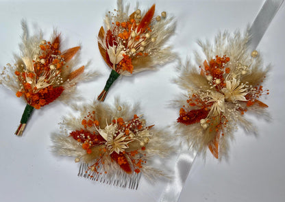 Burnt Orange Boutonnière Wedding Terracotta Boho Boutonniere Groom Baby Breath Rust Boutonnière Pampas Grass Beige Dried Flowers