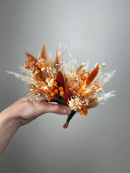 Rust Pocket Boutonnière Wedding Burnt Orange Boho Pocket Boutonniere Groom Baby Breath Terracotta Square Boutonnière Pampas Grass Artificial