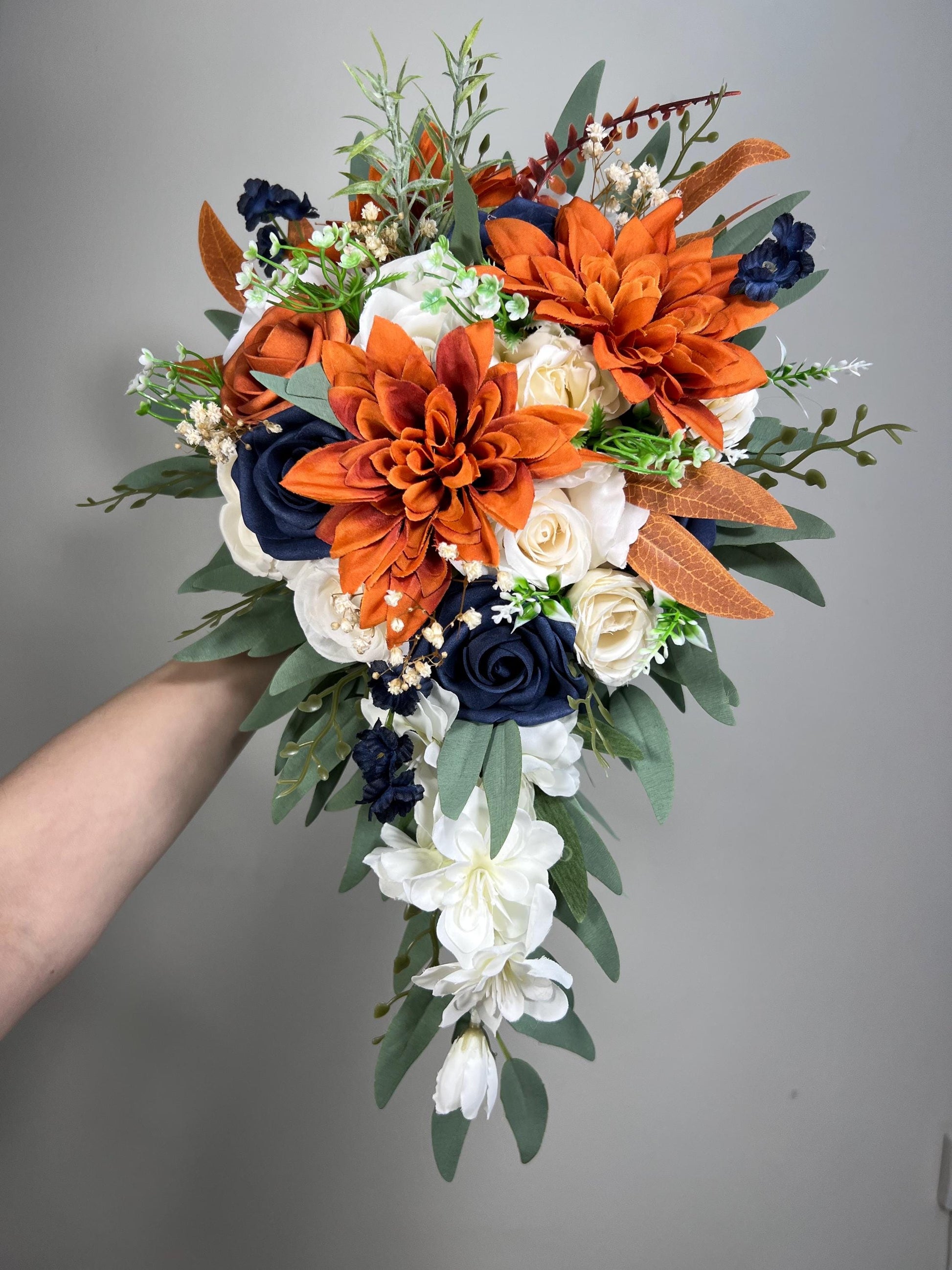 Navy Blue Terracotta Bouquet White Rust Dark Blue Bouquet Bridal Burnt Orange Navy Blue Ivory Bouquet Bridesmaids Sage Green Artiticial