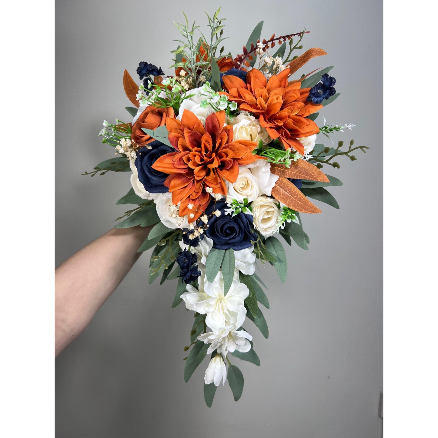 Navy Blue Orange Bouquet Cascade White Rust Blue Bouquet Bridal Cascading Terracotta Navy Blue Ivory Bouquet Bridesmaids Burnt Orange Reddit