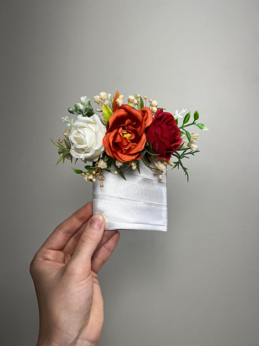 Wedding Pocket Boutonniere Terracotta Groom Boutonnière Square Groomsmen Rust White Burnt Orange Ivory Boutonniere Red Artificial Flowers