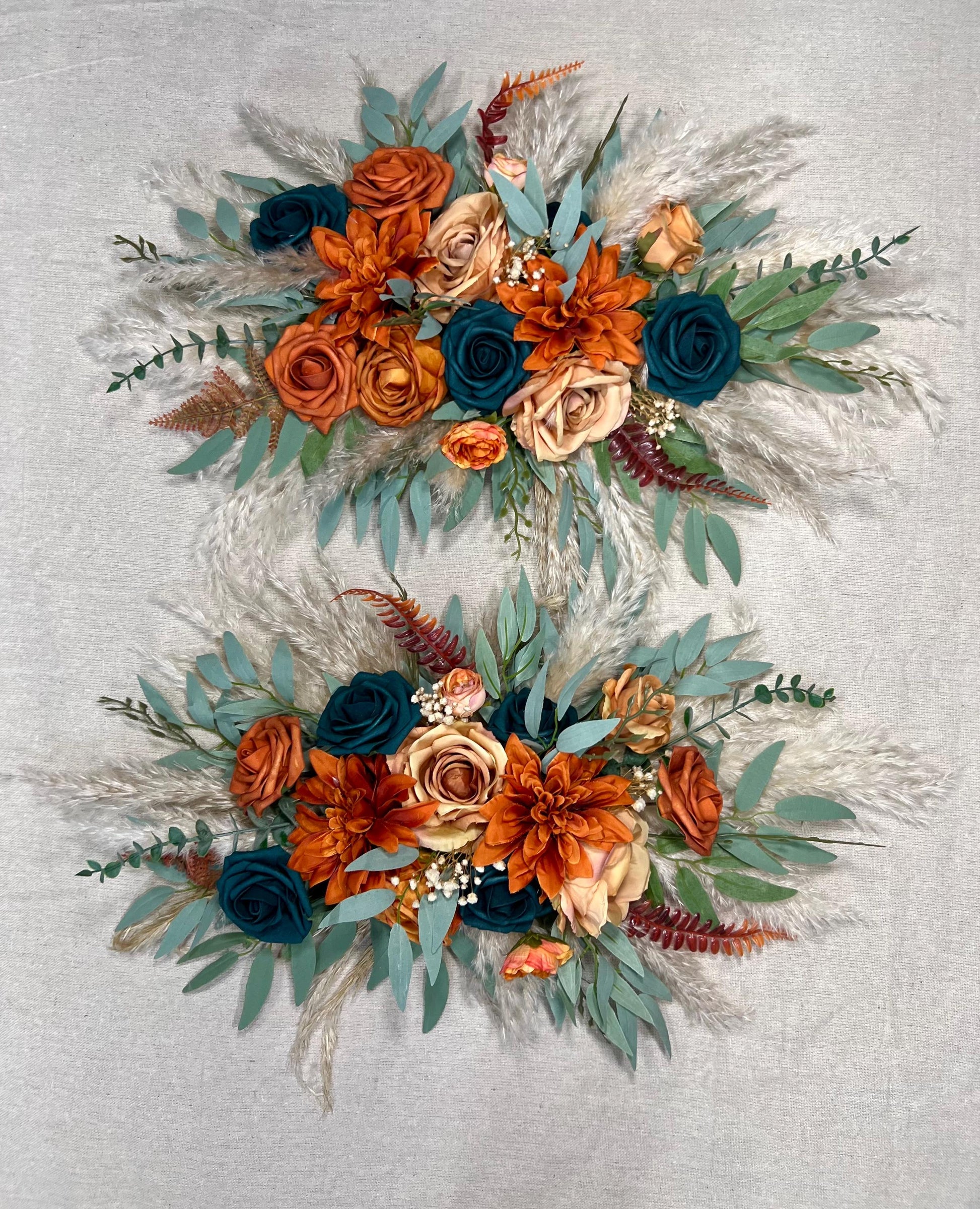 Rust Teal Arch Arrangement Boho Terracotta Dark Teal Wedding Arbor Arrangement Pampas Grass Burnt Orange Teal Blue Arch Arrangement Teal