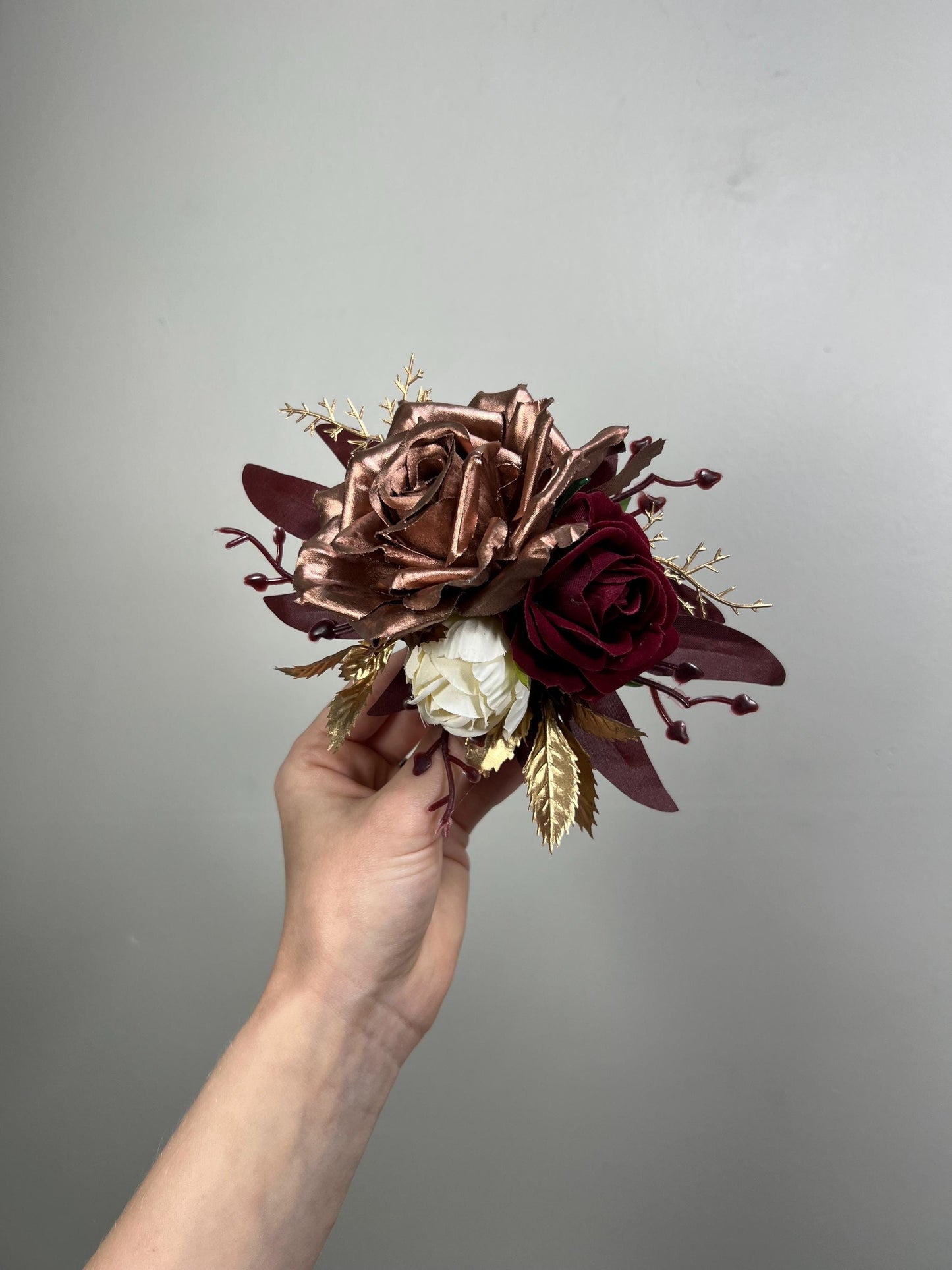 Rose Gold Cake Decor Burgundy Flower Artificial Wedding Rose Gold Cake Topper Flowers Maroon Ivory Decor Cake Flower Arrangement Wine Red