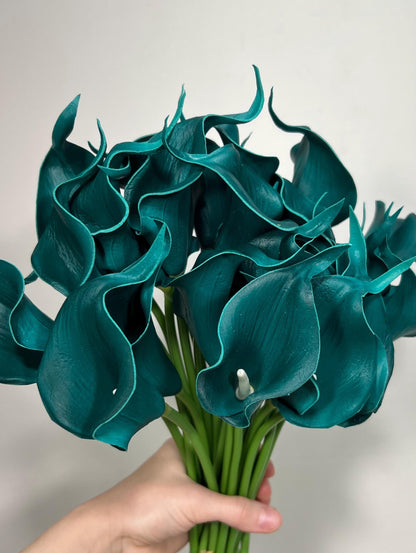 Dark Teal Calla Lily Artiticial Peacock Blue Green Flowers with Stems Calla Lilies Teal Real Touch Wedding Teal Calla Lily Craft Supplies
