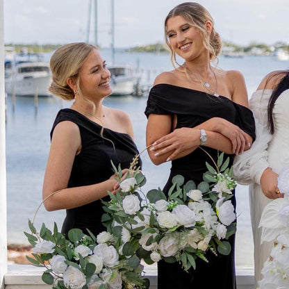 Wedding Hoop White Bridesmaids Hoop White Ring Wreath Flower Girl Hoop White Eucalyptus Floral Hoop Artificial Flower Peony Rose White