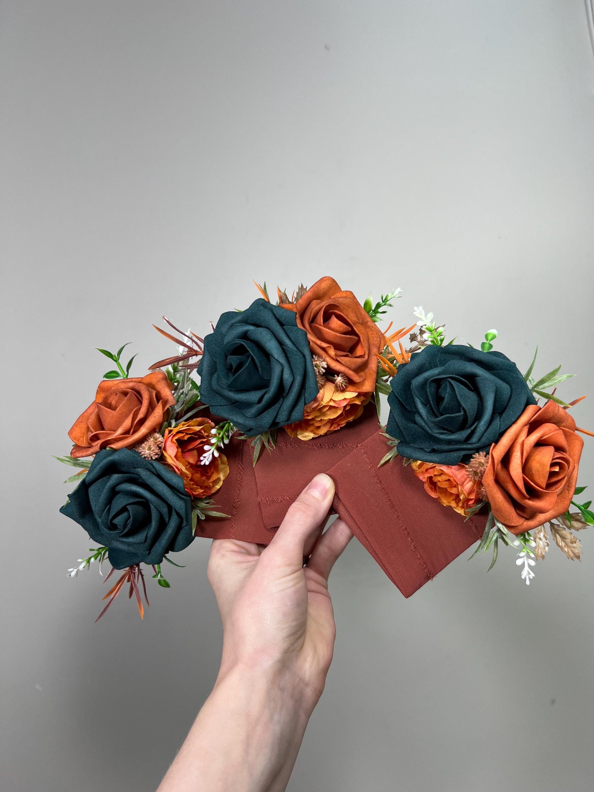 Dark Teal Pocket Boutonniere Wedding Rust Groom Boutonnière Square Teal Burnt Orange Groomsmen Terracotta Boutonniere Rust Dark Teal