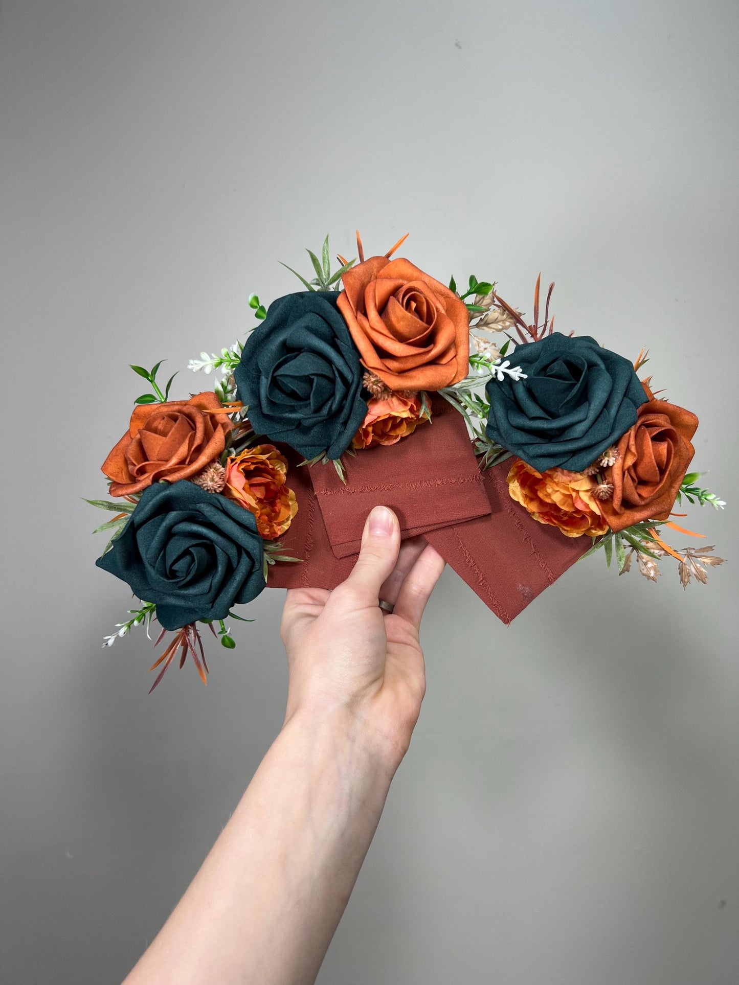 Dark Teal Pocket Boutonniere Wedding Rust Groom Boutonnière Square Teal Burnt Orange Groomsmen Terracotta Boutonniere Rust Dark Teal