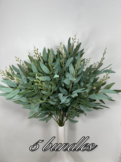 Bulk Artificial Willow Leaves 1 Bunch Bundle Dark Green Greenery Eucalyptus Stems Decor Wedding Greenery Faux Foliage Willow Craft Supplies