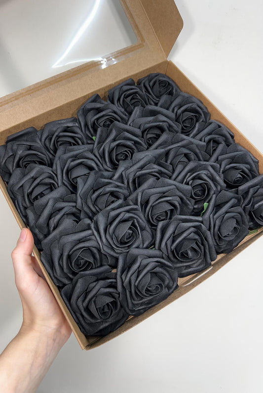 Black Flower Head Wedding Decor Black Small Artiticial Flower Rose Wedding DIY Craft Supplies Wedding Black Flower Head Black Foam